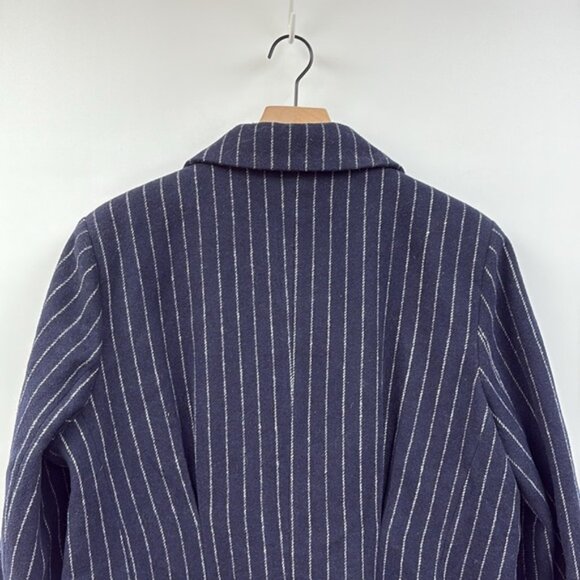 Anthropologie Avec Les Filles Pinstriped Double Breasted Trench Coat Navy XL - Picture 6 of 9